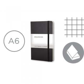 MOLESKINE notebook (approx. A6, pocket), 192 squared pages, hard cover, inner pocket, ribbon marker and elastic band for closing AIVM204-03