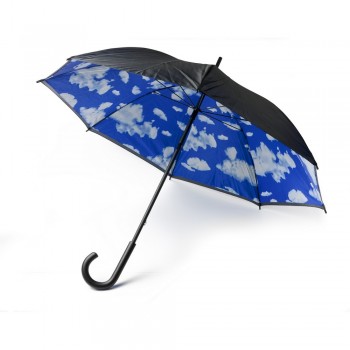 Manual umbrella, 8 panels, with wooden shaft and tips, underside of canopy can have clouds or rain drops design, velcro closing AIV4184-04