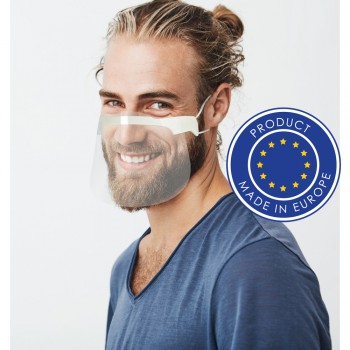 Nose and mouth shield with elastic fastening, reusable, made of transparent PET, easy to disinfect after each use, polyester foam for better comfort of use (made in Europe) AIV6999-00