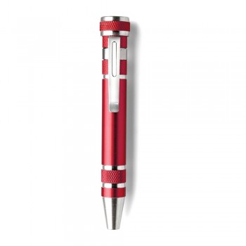 Pen shaped screwdriver with 4 flat head and 4 Philips screwdriver bits, with clip AIV5090/A-05
