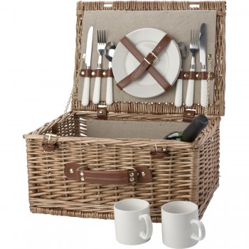 Picnic basket for 2 people, stainless steel cutlery with plastic handles, 2 ceramic plates and 2 ceramic mugs 210 ml AIV8647-00