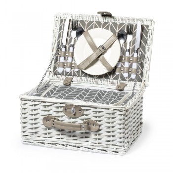Picnic cooler basket for 2 people, 14 pcs, includes: stainless steel cutlery with plastic handles, 2 plates, 2 PS glasses, 2 salt shakers AIV0593-02