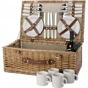 Picnic basket for 4 people, stainless steel cutlery with plastic handles, 4 ceramic plates and 4 ceramic mugs 210 ml AIV8648-00