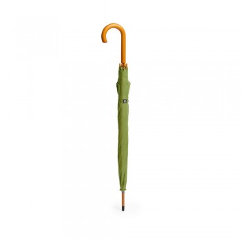 RPET automatic umbrella, 8 panels, manual closing system, metal ribs, wooden shaft and handle, velcro closing AIV0763-06