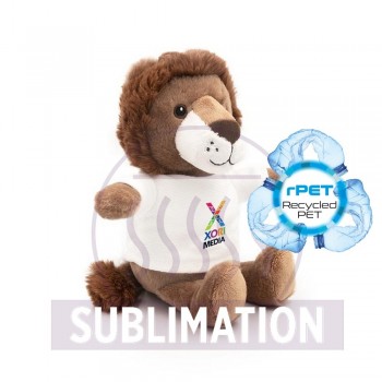 Lion with white T-shirt suitable for printing (T-shirt packed separately), made of plush from recycled PET bottles, GRS (Global RecycIed Standard) certificate AIHE790-16