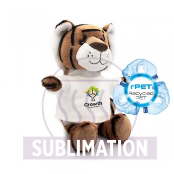 Tiger with white T-shirt suitable for printing (T-shirt packed separately), made of plush from recycled PET bottles, GRS (Global RecycIed Standard) certificate AIHE793-16