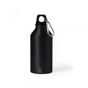 Recycled aluminium sports bottle 400 ml with carabiner clip