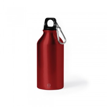 Recycled aluminium sports bottle 400 ml with carabiner clip