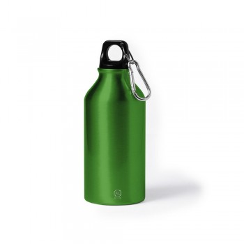 Recycled aluminium sports bottle 400 ml with carabiner clip