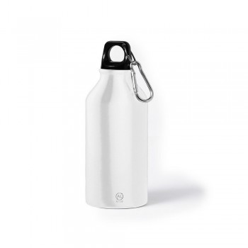 Recycled aluminium sports bottle 400 ml with carabiner clip