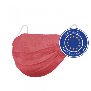 Reusable face mask, non-medical, double layer, made of linen, first wash temperature: 30 degrees Celsius, subsequent washes temperature: 40 degrees Celsius, water sterilization at 100 degrees Celsius, ironing up to 200 degrees Celsius, OEKO-TEX certificat