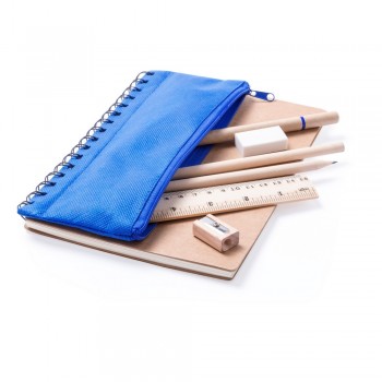 School set, notebook (approx. A5, 70 blank sheets), zipped pencil case, ball pen with recycled cardboard barrel, 2 pencils, ruler, pencil sharpener and eraser AIV7870-04