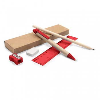 School set in box with pencil, ball pen with recycled cardboard barrel, eraser, pencil sharpener and ruler AIV7869-05