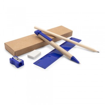 School set in box with pencil, ball pen with recycled cardboard barrel, eraser, pencil sharpener and ruler AIV7869-04