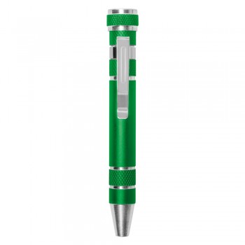 Pen shaped screwdriver with 4 flat head and 4 Philips screwdriver bits, with clip AIV5090-10
