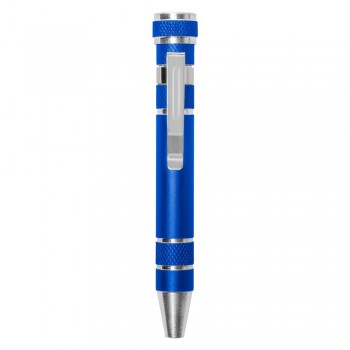 Pen shaped screwdriver with 4 flat head and 4 Philips screwdriver bits, with clip AIV5090-11