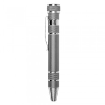 Pen shaped screwdriver with 4 flat head and 4 Philips screwdriver bits, with clip AIV5090-19