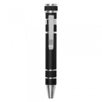 Pen shaped screwdriver with 4 flat head and 4 Philips screwdriver bits, with clip AIV5090-03