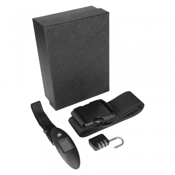 Mauro Conti travel set, includes digital luggage scales with on/off button and wrist strap (40 kg maximum loading capacity, minimum 1 kg), luggage strap and travel padlock, packed in gift box AIV4999-03