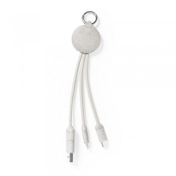 Charging cable with 4 plugs: USB, USB type C, micro USB and compatible with iOS devices 9V/2.1A, made from wheat straw AIV1117-00