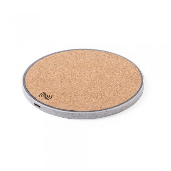 Wireless charger 5W with wheat straw and cork details, works with mobile phones with inductive charging function, micro USB input 5V/2A, micro USB cable included AIV0149-00
