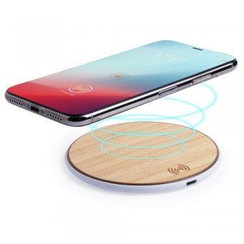 Wireless charger 5W with bamboo front part, works with mobile phones with inductive charging function, micro USB input 5V/2A, micro USB cable included AIV3979-16