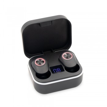 Wireless earphones 2x40 mAh with charging station 300 mAh, BT 5.1, charging station with digital display of power level, answering calls function, integrated microphone, USB rechargeable, working time: >2h, working distance up to 10 m, USB type C cable