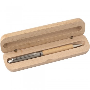 Ball pen in beechwood case, beechwood handle, metal trim parts, German Dokumental® ink refill AIV0080-16