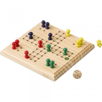 Wooden ludo game in cotton drawstring bag AIV0294-16