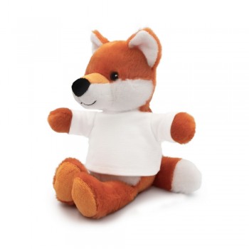 Fox with white T-shirt suitable for printing (T-shirt packed separately), made of plush from recycled PET bottles, GRS (Global RecycIed Standard) certificate AIHE792-07