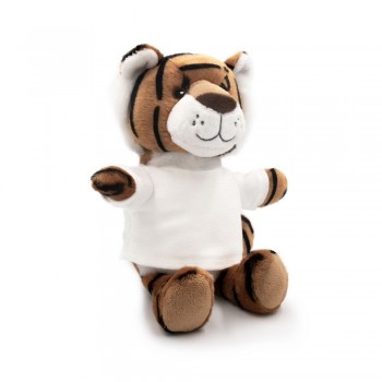 Tiger with white T-shirt suitable for printing (T-shirt packed separately), made of plush from recycled PET bottles, GRS (Global RecycIed Standard) certificate AIHE793-16