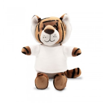 Tiger with white T-shirt suitable for printing (T-shirt packed separately), made of plush from recycled PET bottles, GRS (Global RecycIed Standard) certificate AIHE793-16