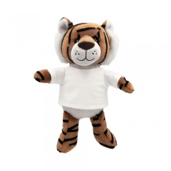 Tiger with white T-shirt suitable for printing (T-shirt packed separately), made of plush from recycled PET bottles, GRS (Global RecycIed Standard) certificate AIHE793-16