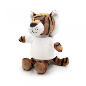 Tiger with white T-shirt suitable for printing (T-shirt packed separately), made of plush from recycled PET bottles, GRS (Global RecycIed Standard) certificate AIHE793-16