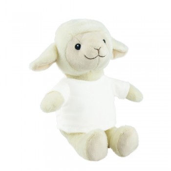 Sheep with white T-shirt suitable for printing (T-shirt packed separately), made of plush from recycled PET bottles, GRS (Global RecycIed Standard) certificate AIHE794-20