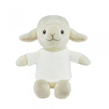 Sheep with white T-shirt suitable for printing (T-shirt packed separately), made of plush from recycled PET bottles, GRS (Global RecycIed Standard) certificate AIHE794-20