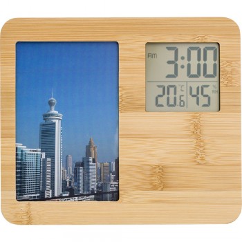 Bamboo weather station with photo frame, functions: clock, temperature, humidity AIV0039-16