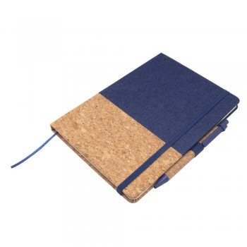 Notebook A5 (80 lined sheets), hard cover made of cork and cotton, ribbon marker and elastic band for closing, ball pen with cork barrel and coloured details made from wheat straw included AIV0056-04