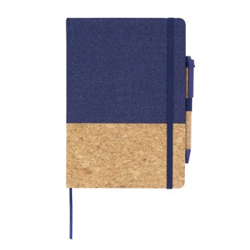 Notebook A5 (80 lined sheets), hard cover made of cork and cotton, ribbon marker and elastic band for closing, ball pen with cork barrel and coloured details made from wheat straw included AIV0056-04