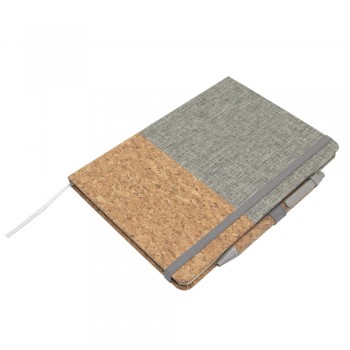 Notebook A5 (80 lined sheets), hard cover made of cork and cotton, ribbon marker and elastic band for closing, ball pen with cork barrel and coloured details made from wheat straw included AIV0056-19