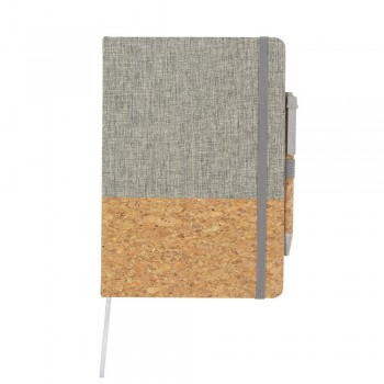 Notebook A5 (80 lined sheets), hard cover made of cork and cotton, ribbon marker and elastic band for closing, ball pen with cork barrel and coloured details made from wheat straw included AIV0056-19