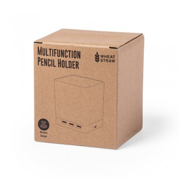 Wheat straw wireless charger 5W, USB hub 2.0, pen holder, phone stand