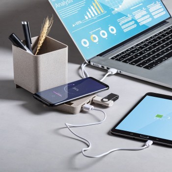 Wheat straw wireless charger 5W, USB hub 2.0, pen holder, phone stand