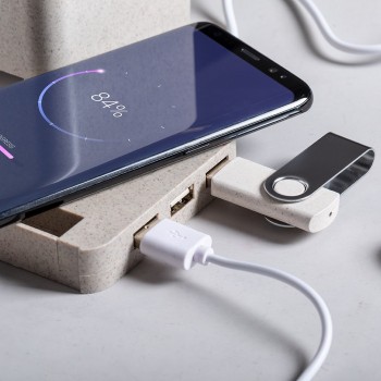 Wheat straw wireless charger 5W, USB hub 2.0, pen holder, phone stand