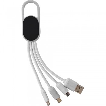 Charging cable Charging cable with 4 plugs: USB, USB type C, micro USB and compatible with iOS devices, with carabiner, backlight effect after engraving AIV0139-02
