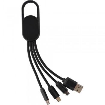 Charging cable Charging cable with 4 plugs: USB, USB type C, micro USB and compatible with iOS devices, with carabiner, backlight effect after engraving AIV0139-03