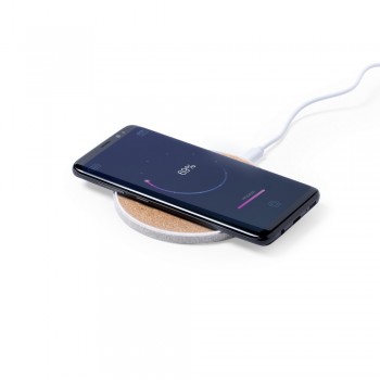 Wireless charger 5W with wheat straw and cork details, works with mobile phones with inductive charging function, micro USB input 5V/2A, micro USB cable included AIV0149-00