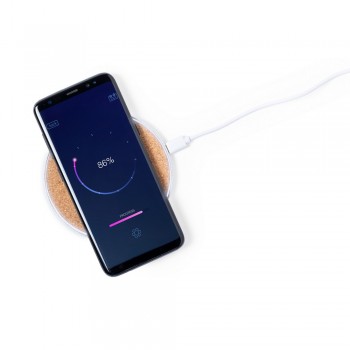 Wireless charger 5W with wheat straw and cork details, works with mobile phones with inductive charging function, micro USB input 5V/2A, micro USB cable included AIV0149-00