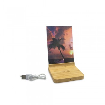 Bamboo wireless charger 10W, photo frame (10 x 15 cm), USB type C input, USB type C cable included AIV0176-00