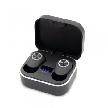 Wireless earphones 2x40 mAh with charging station 300 mAh, BT 5.1, charging station with digital display of power level, answering calls function, integrated microphone, USB rechargeable, working time: >2h, working distance up to 10 m, USB type C cable